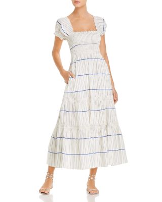 Tory Burch Striped Smocked Midi Dress ...